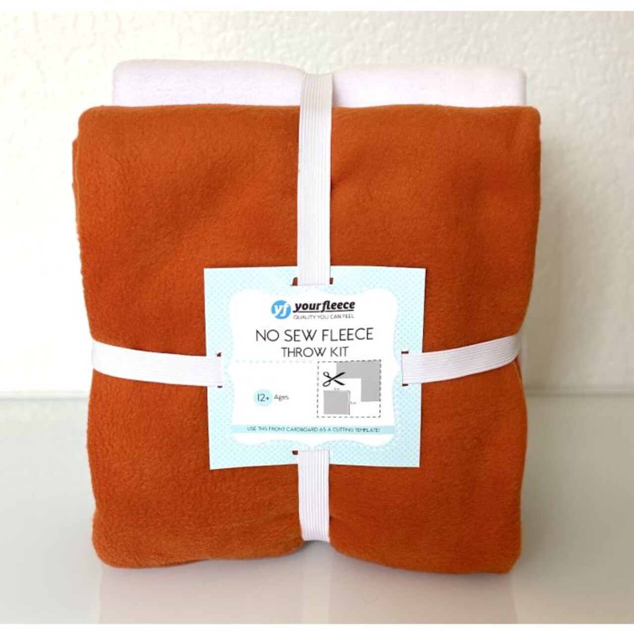 Solid Fleece No-Sew Throw Kit - Burnt Orange/White (72x60)
